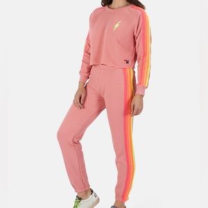 Aviator Nation Peach striped set sweatshirt and sweats size medium!!!